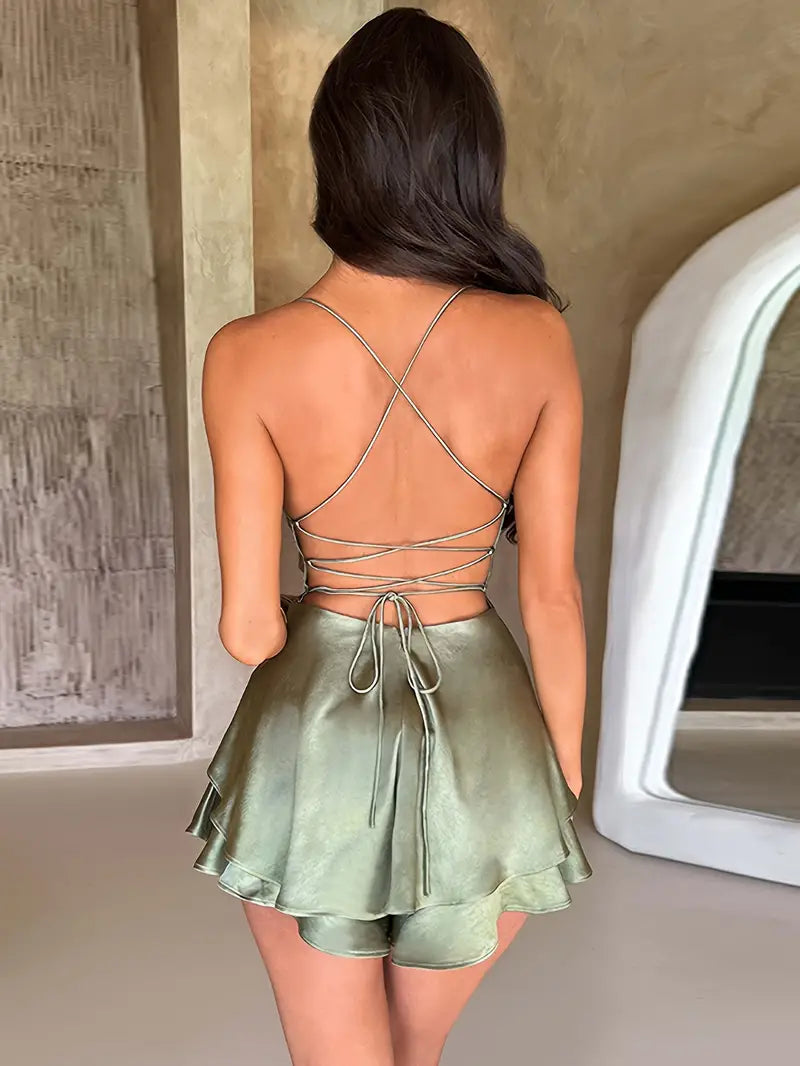 SNATCHED SATIN LACE UP MINI DRESS