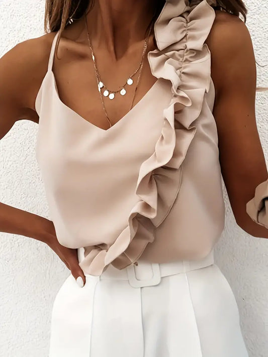 BELLA FLOUNCE V-NECK SLEEVELESS BLOUSE