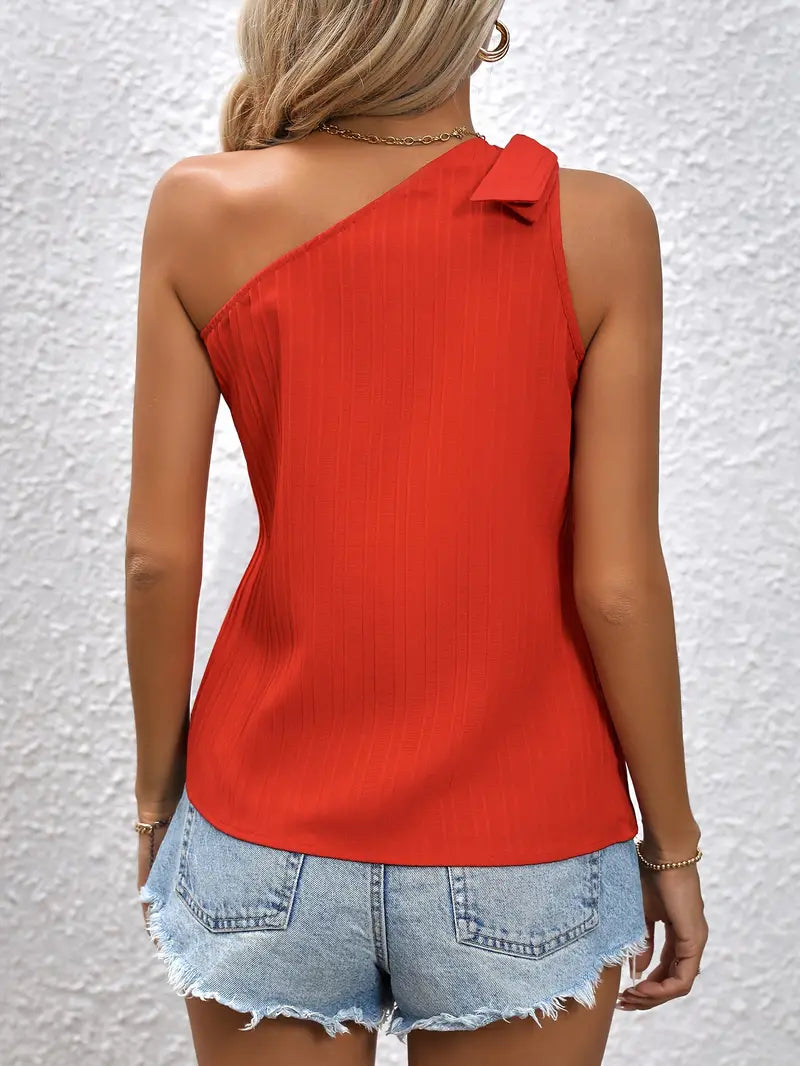 SLEEK ONE SHOULDER SLEEVELESS BLOUSE