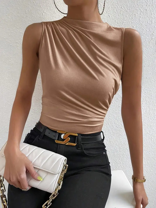 BREEZY SLEEVELESS CREW NECK CROP TOP