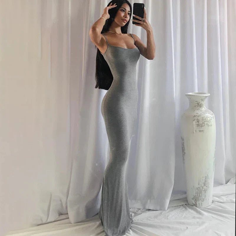 SULTRY SATIN SLEEVELESS MAXI DRESS