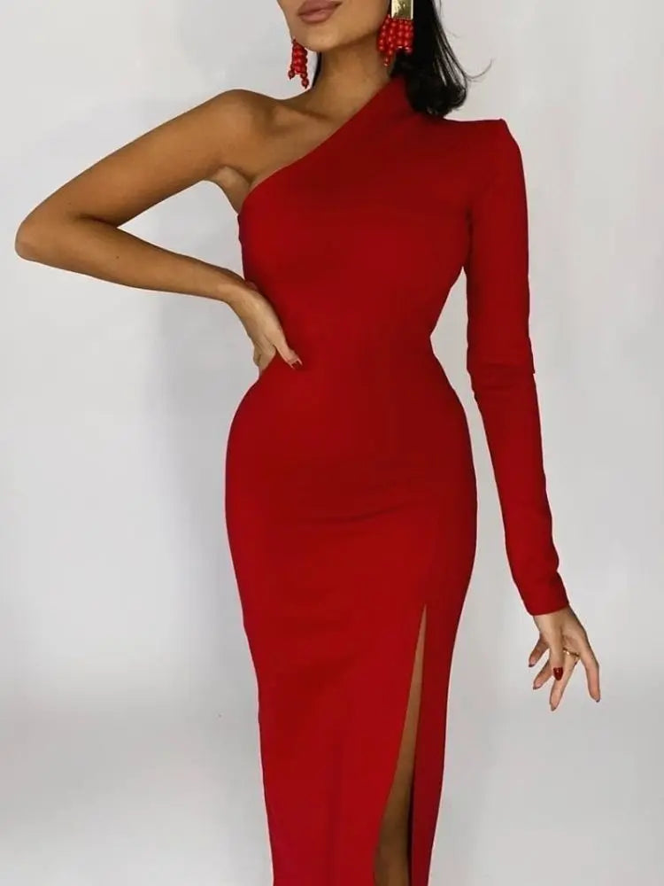 SLEEK SILHOUETTE ONE SHOULDER MAXI DRESS