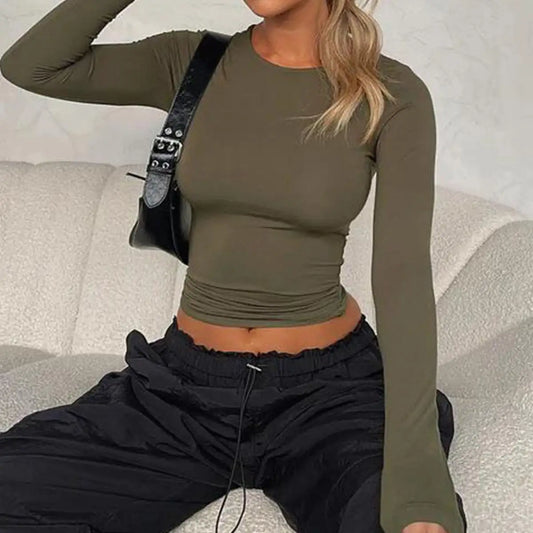 COOL LONG SLEEVE CASUAL CROP TOP