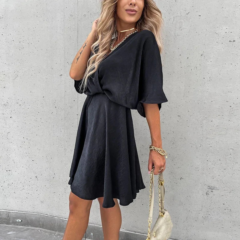 SUMMER BREEZE CASUAL V NECK MINI DRESS