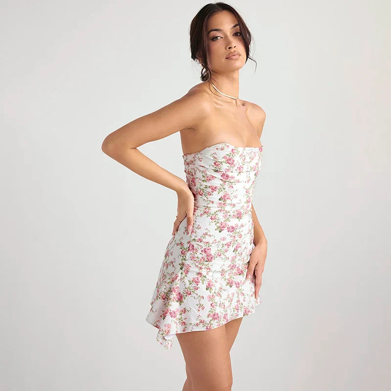 FLORAL ELEGANCE BACKLESS MINI DRESS