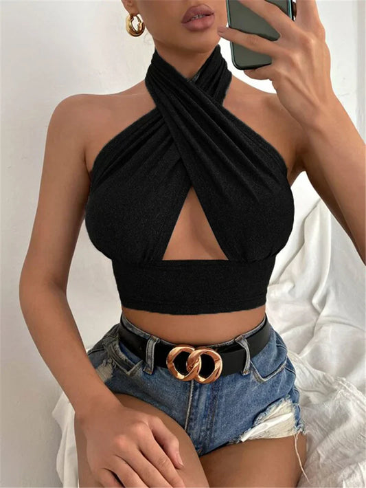 GLAM GLITCH HALTER NECK CROP TOP