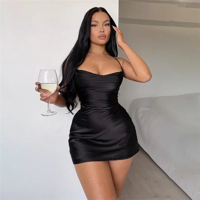 SATIN SEDUCTION BACKLESS MINI DRESS