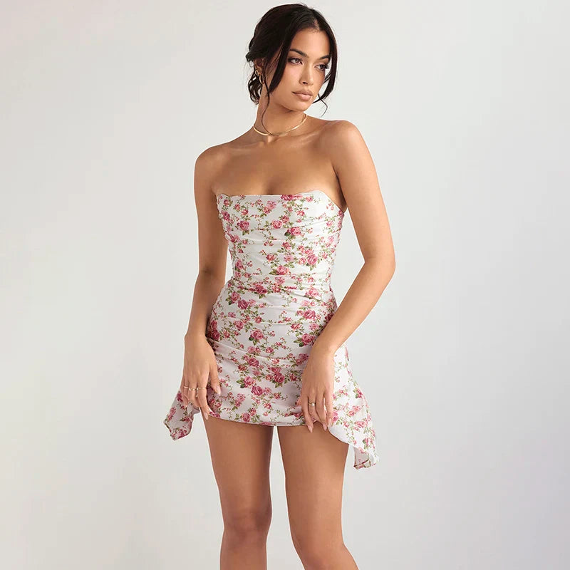 FLORAL ELEGANCE BACKLESS MINI DRESS