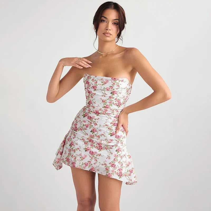 FLORAL ELEGANCE BACKLESS MINI DRESS