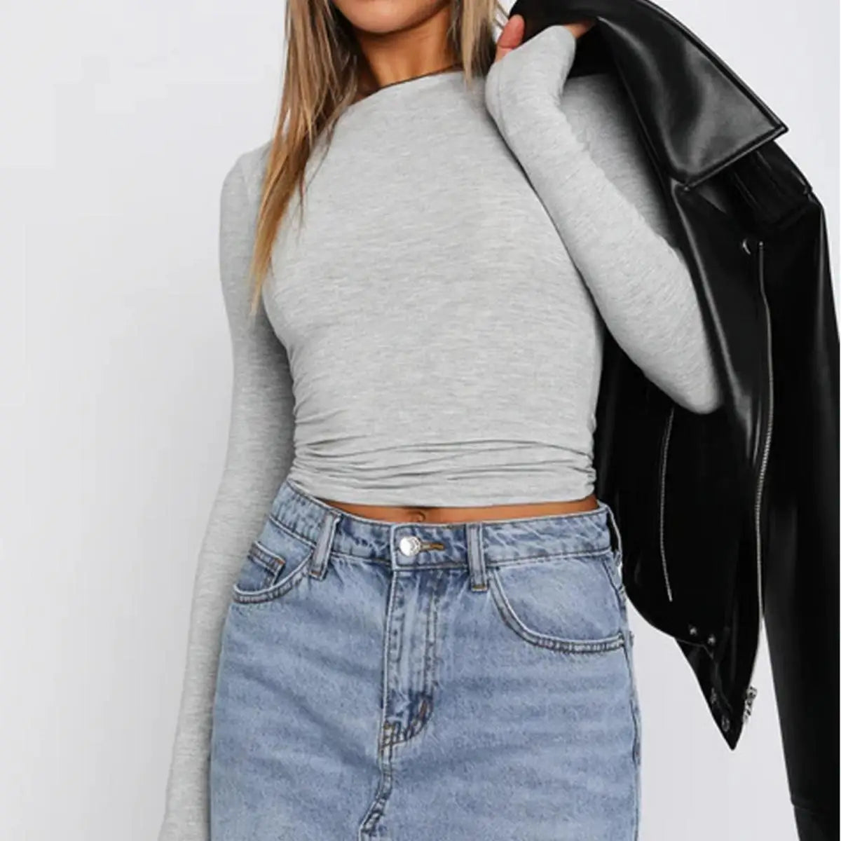 COOL LONG SLEEVE CASUAL CROP TOP