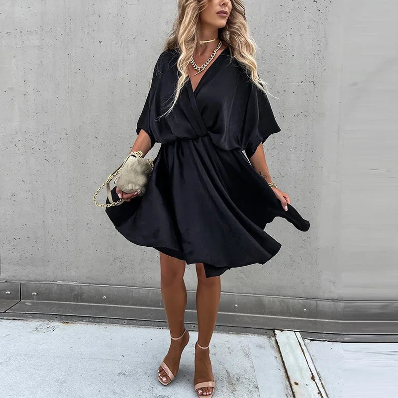 SUMMER BREEZE CASUAL V NECK MINI DRESS