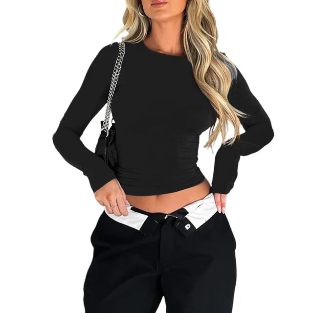 COOL LONG SLEEVE CASUAL CROP TOP