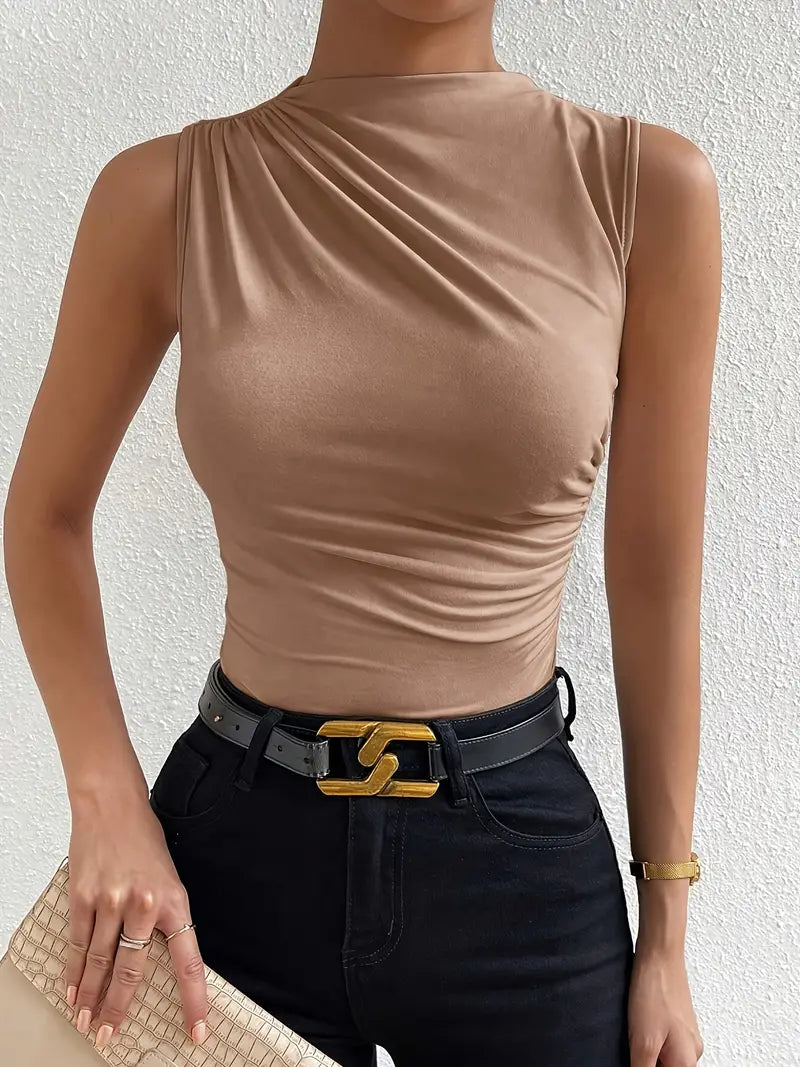 BREEZY SLEEVELESS CREW NECK CROP TOP