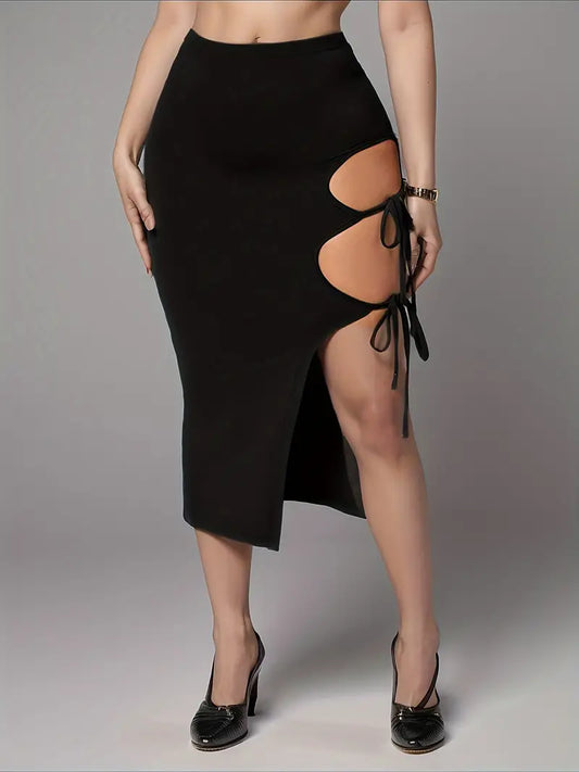 SERAPHIC SWIRL MIDI CUT OUT SLIM SKIRT